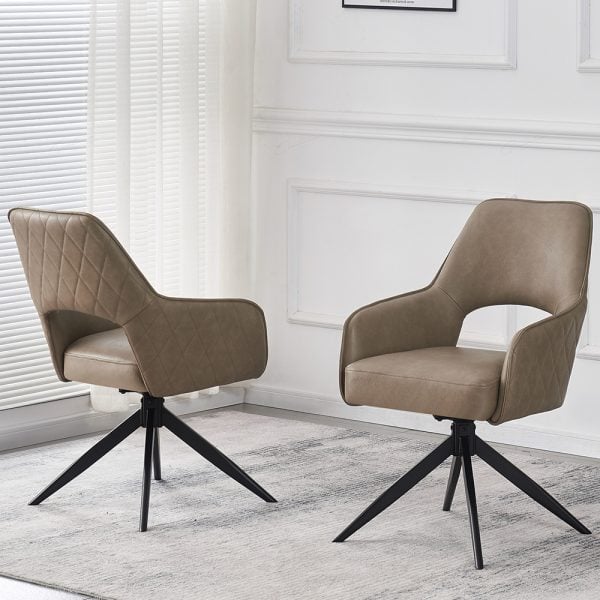 Enid Taupe PU Leather Dining Chairs With Black Legs In Pair | Bed Sava