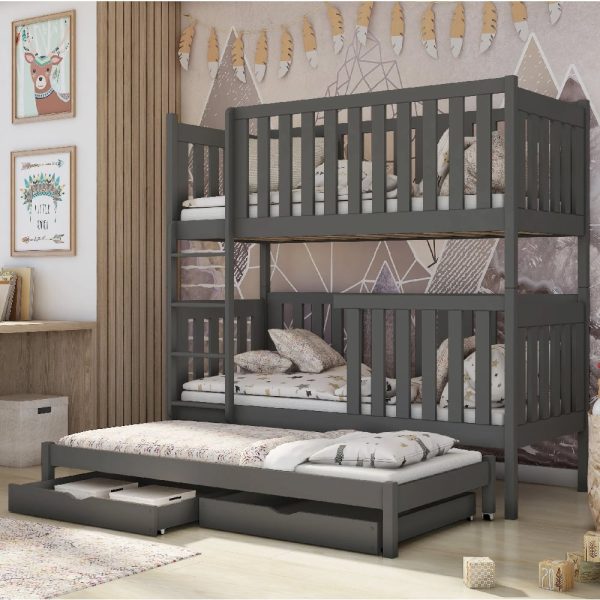 Enid Wooden Bunk Bed Without Mattress And Trundle In Graphite | Bed Sava