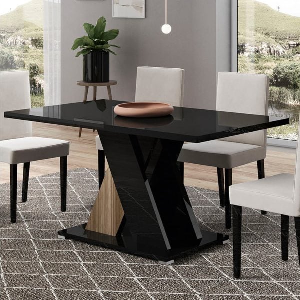 Enna High Gloss Dining Table Rectangular In Black | Bed Sava