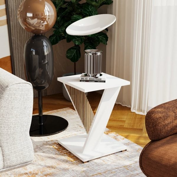 Enna High Gloss Square Lamp Table In White | Bed Sava