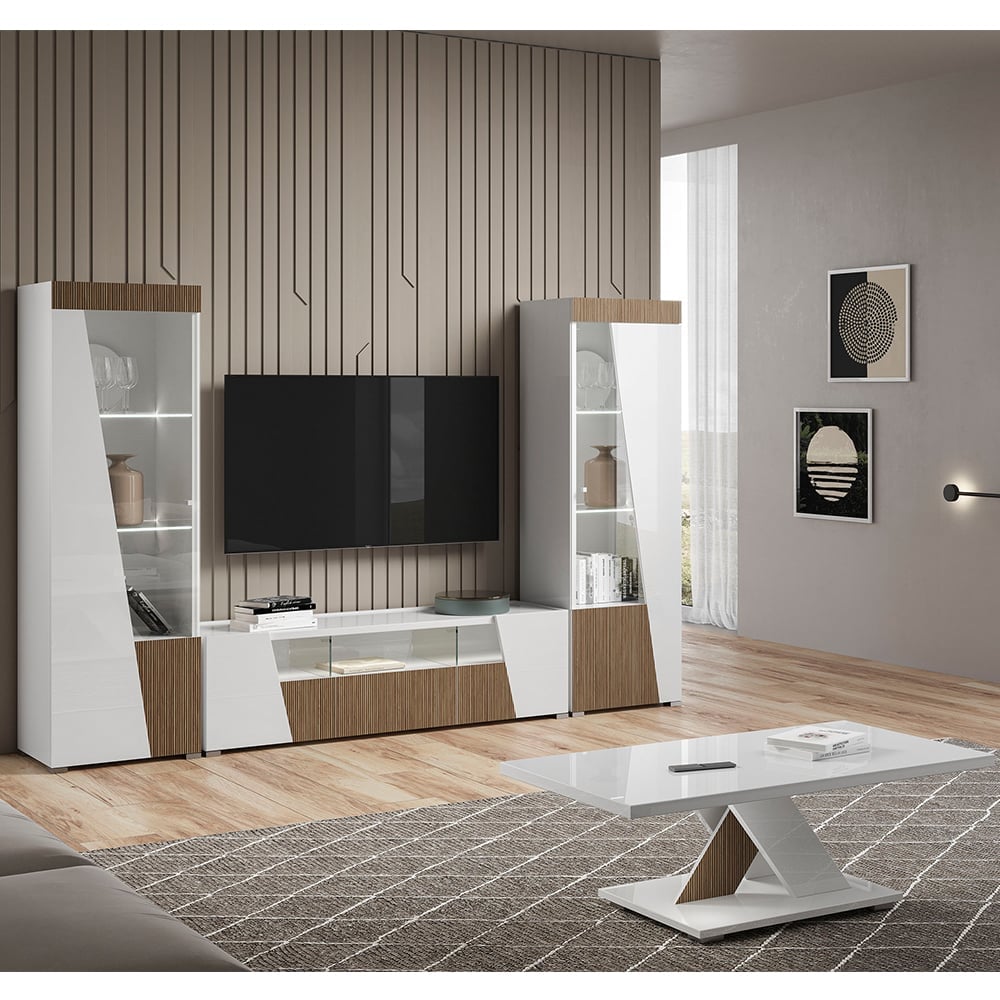 Enna Living Room Set With Coffee Table In Gloss White And LED