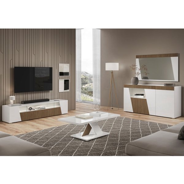 Enna Living Room Set With Sideboard In Gloss White And LED | Bed Sava