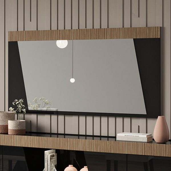 Enna Wall Mirror In Black High Gloss Wooden Frame | Bed Sava