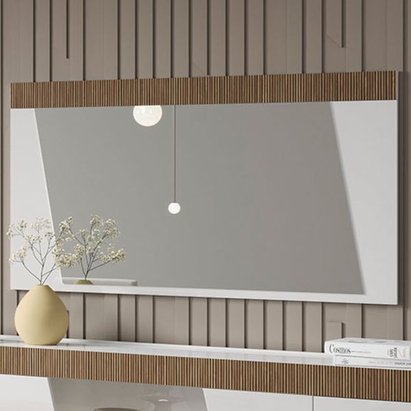 Enna Wall Mirror In White High Gloss Wooden Frame | Bed Sava