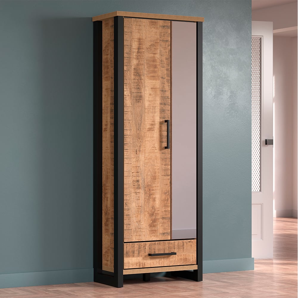 Ennis Wooden Wardrobe With 2 Doors 1 Drawer In Natural