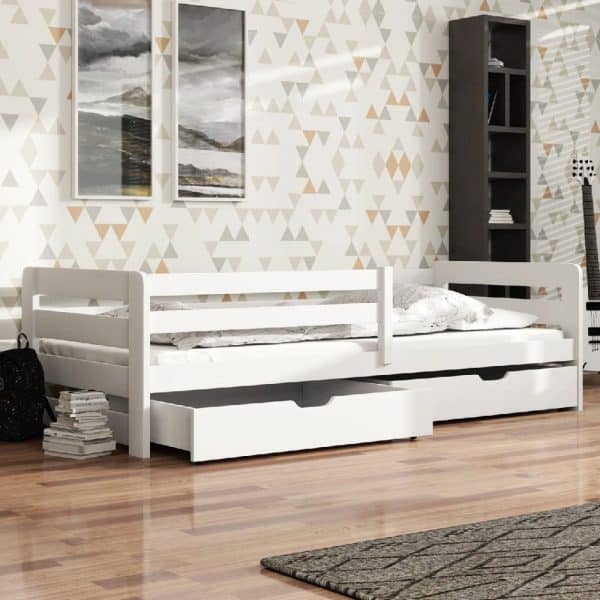 Enoch Wooden Day Bed With Mattress In White | Bed Sava