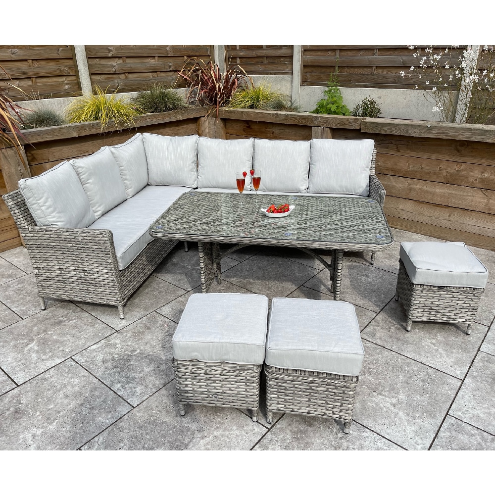 Enola Glass Top Garden Corner Dining Set In Grey