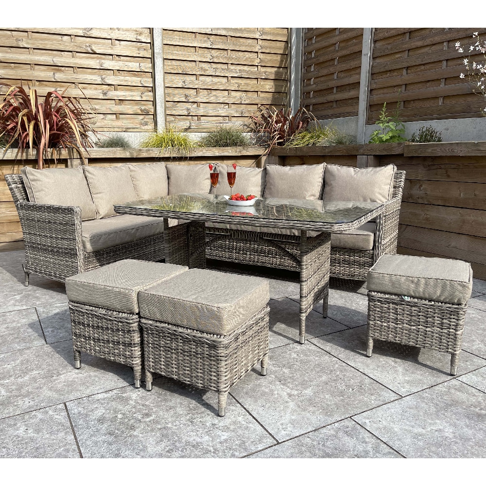 Enola Glass Top Garden Corner Dining Set In Nature Grey