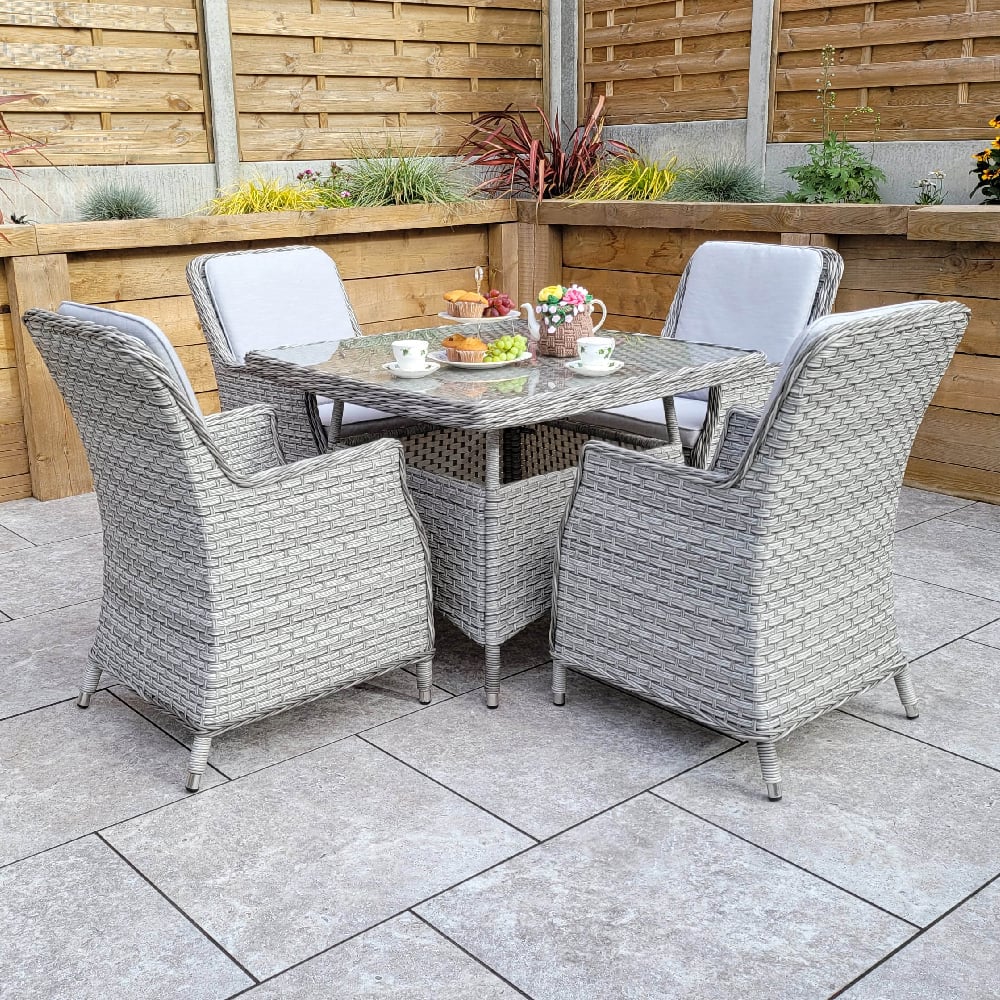 Enola Glass Top Garden Dining Set With 4 Chairs In Grey