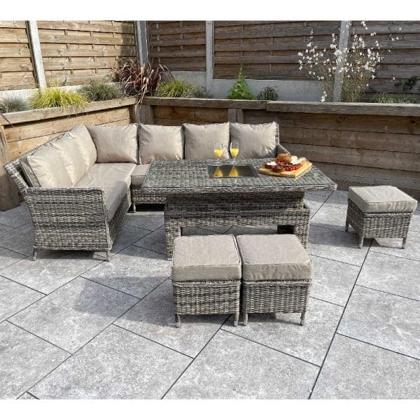 Enola Glass Top Garden Corner Lift Top Dining Set In Nature Grey | Bed Sava