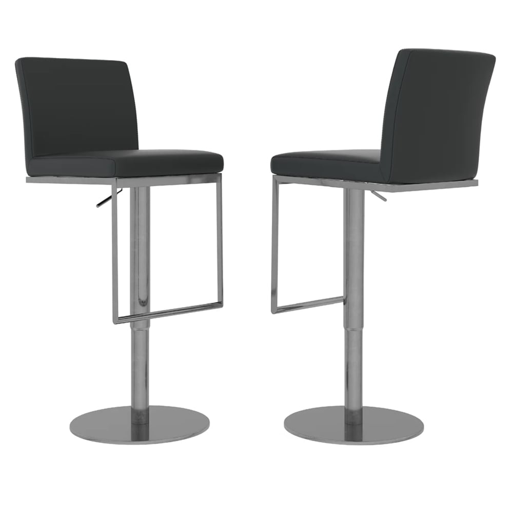 Enzi Black Faux Leather Bar Chairs With Steel Base In Pair