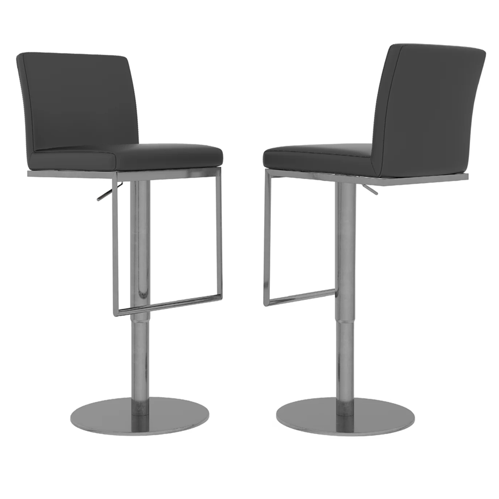 Enzi Grey Faux Leather Bar Chairs With Steel Base In Pair