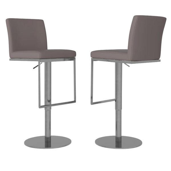Enzi Taupe Faux Leather Bar Chairs With Steel Base In Pair | Bed Sava