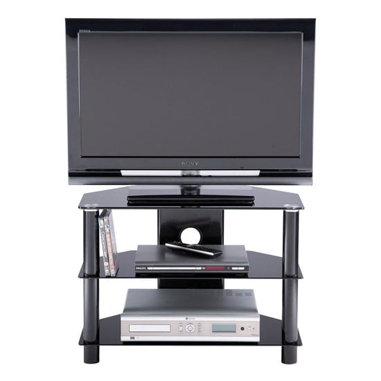 Estero Small Glass TV Stand With Metal Frame In Black