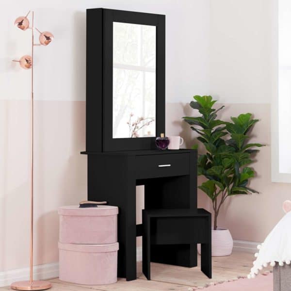 Essex Wooden Dressing Table Set In Black | Bed Sava