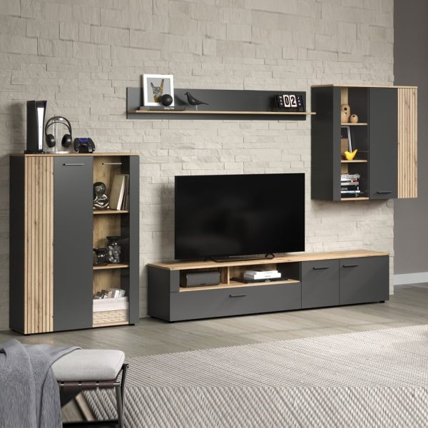 Estero I Wooden Living Room Furniture Set In Anthracite And Oak | Bed Sava