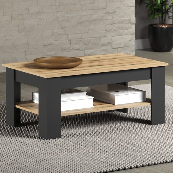 Estero Wooden Coffee Table With Undershelf In Anthracite And Oak | Bed Sava
