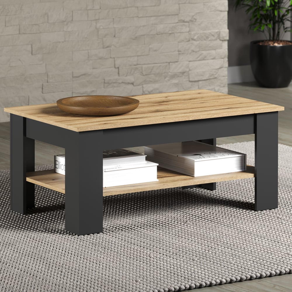 Estero Wooden Coffee Table With Undershelf In Anthracite And Oak