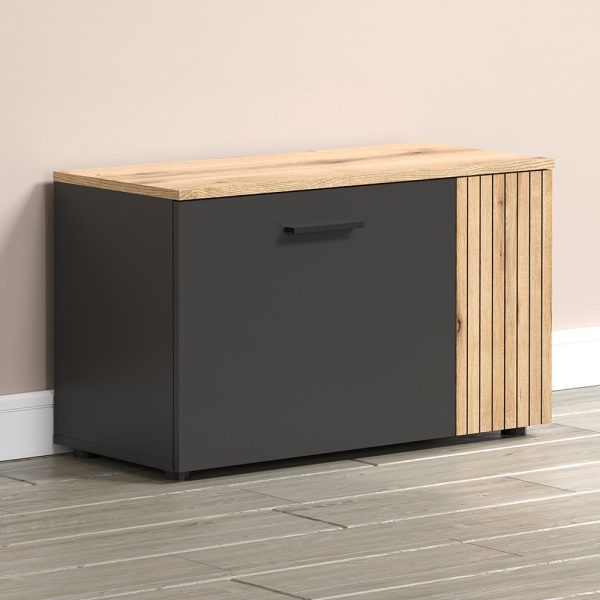 Estero Wooden Hallway Bench With Storage In Anthracite And Oak | Bed Sava