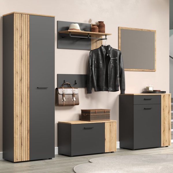 Estero Wooden Hallway Furniture Set In Anthracite And Oak | Bed Sava