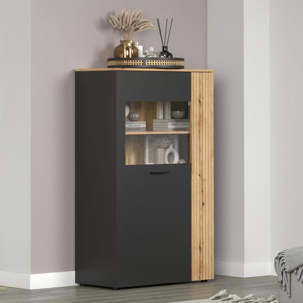 Estero Wooden Highboard With 2 Doors In Anthracite And Oak | Bed Sava