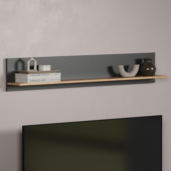 Estero Wooden Horizontal Wall Shelf In Anthracite And Oak | Bed Sava