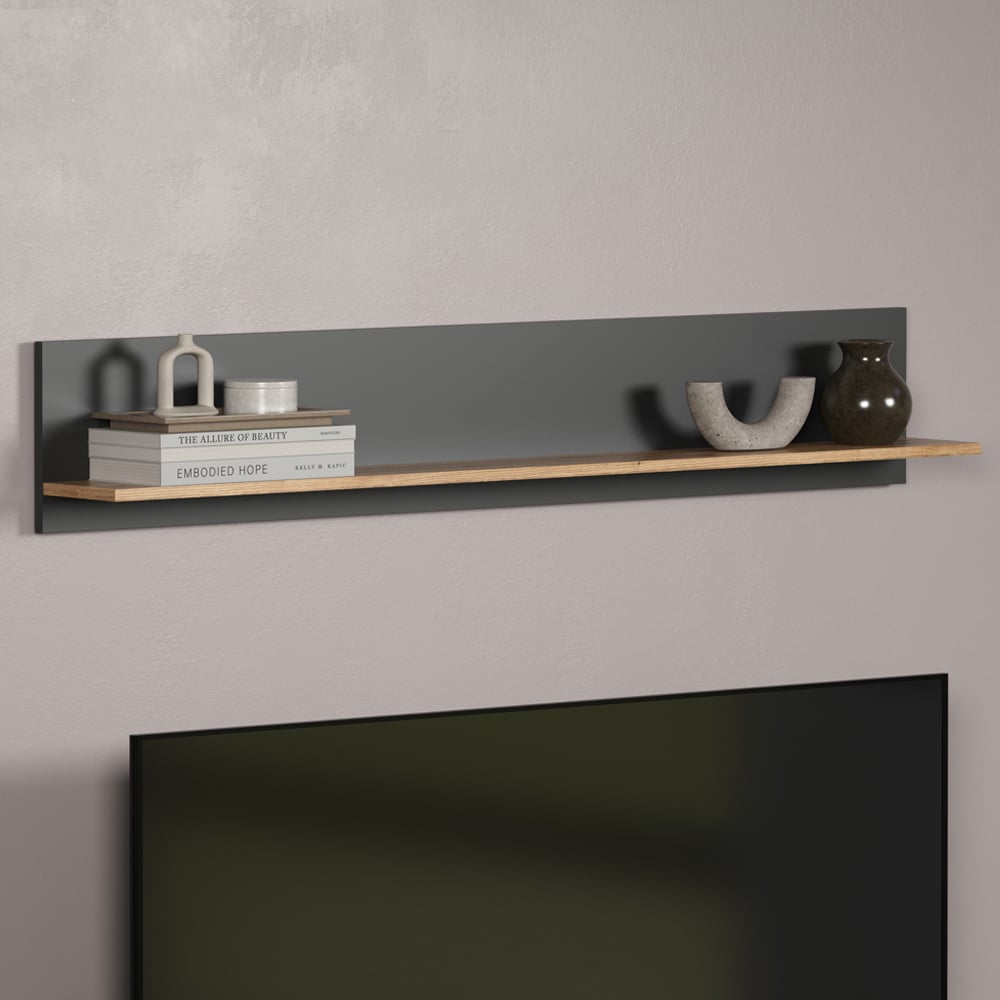 Estero Wooden Horizontal Wall Shelf In Anthracite And Oak
