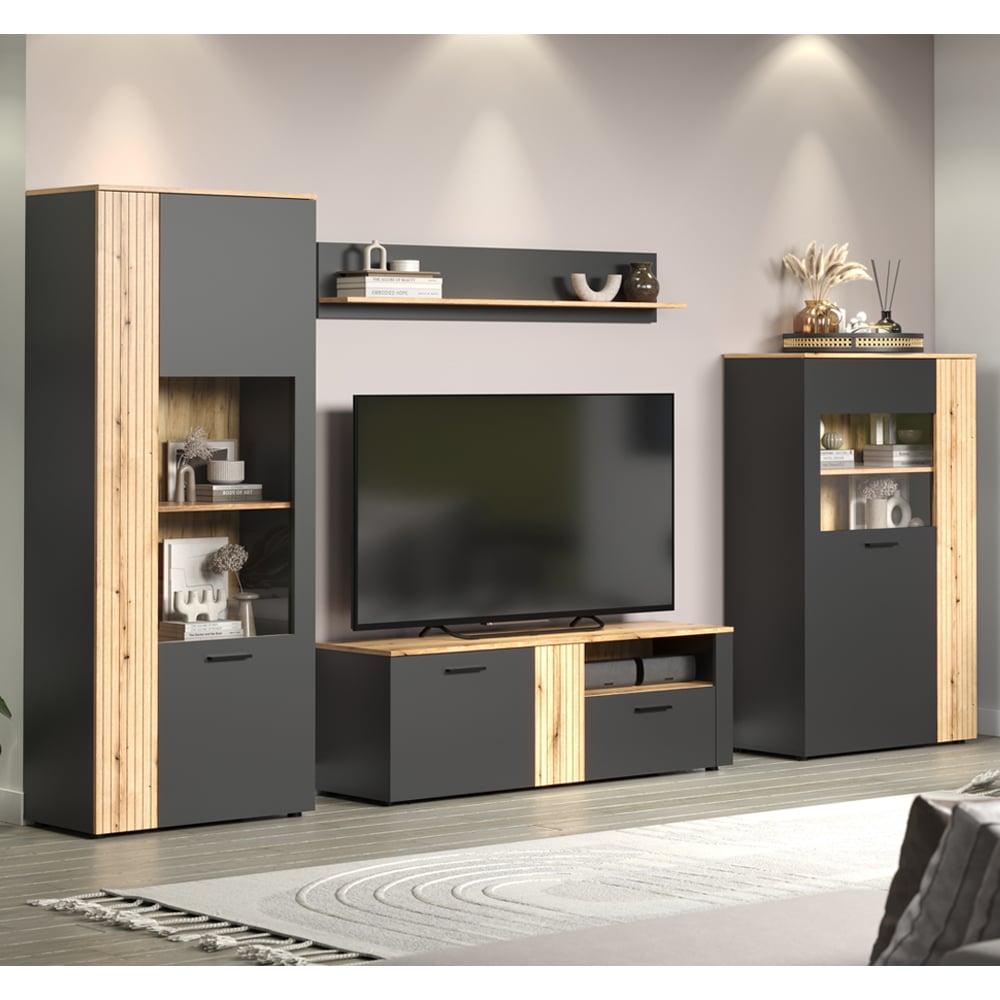 Estero Wooden Living Room Furniture Set In Anthracite And Oak