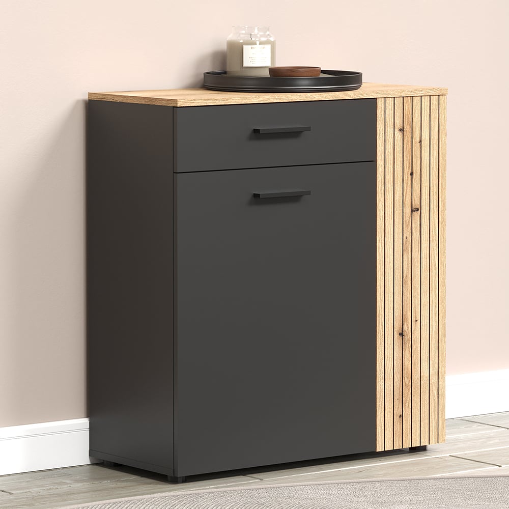 Estero Wooden Shoe Storage Cabinet In Anthracite And Oak