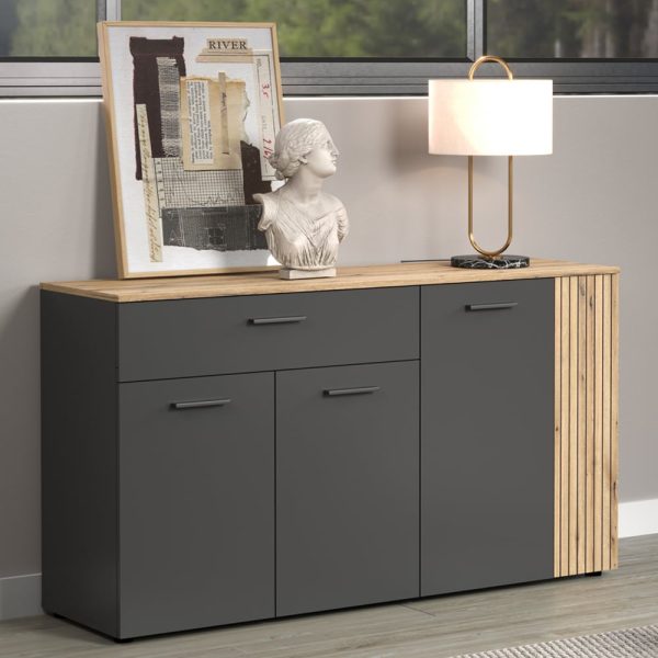 Estero Wooden Sideboard With 3 Doors 1 Drawer In Anthracite And Oak | Bed Sava
