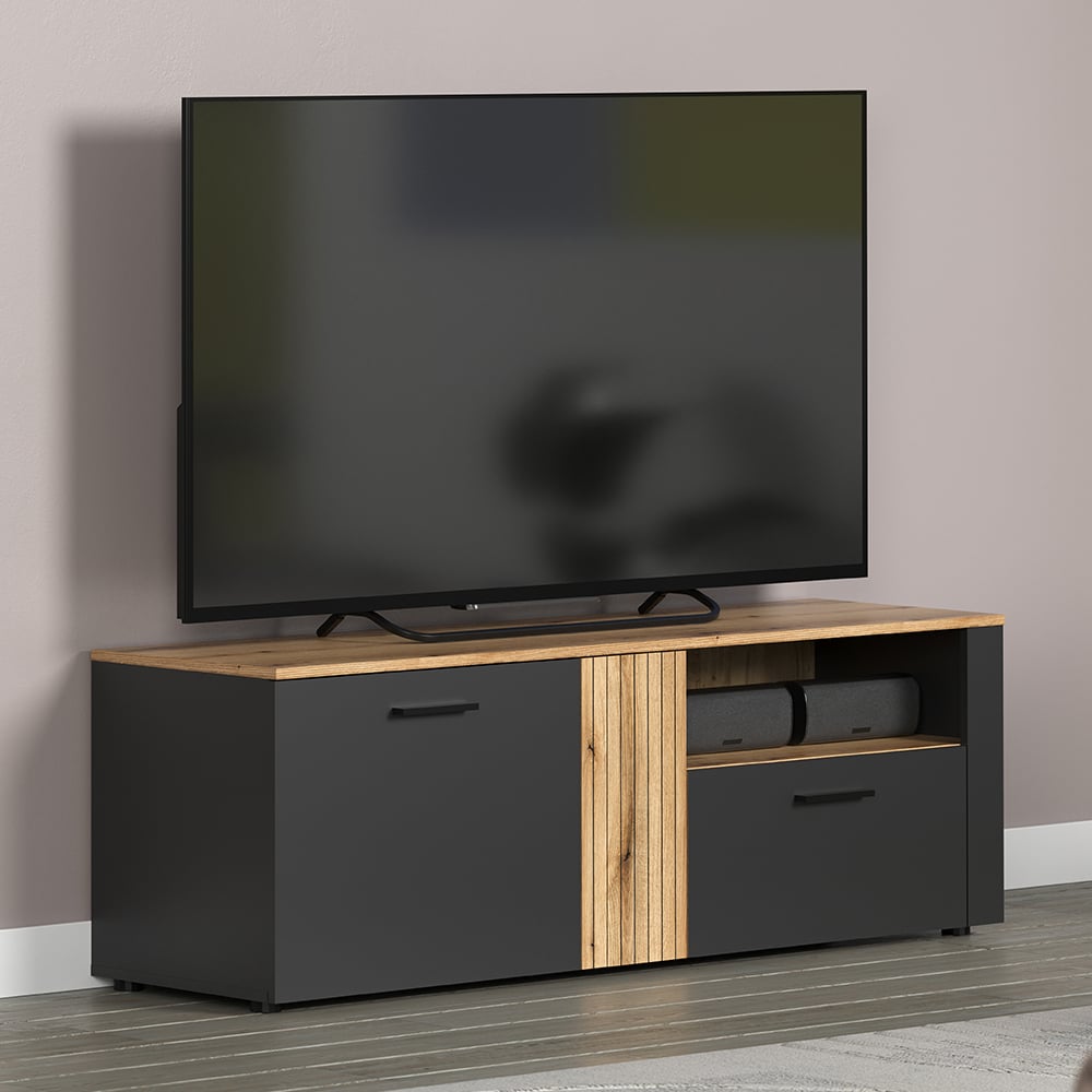 Estero Wooden TV Stand With 1 Door 1 Drawer In Anthracite And Oak
