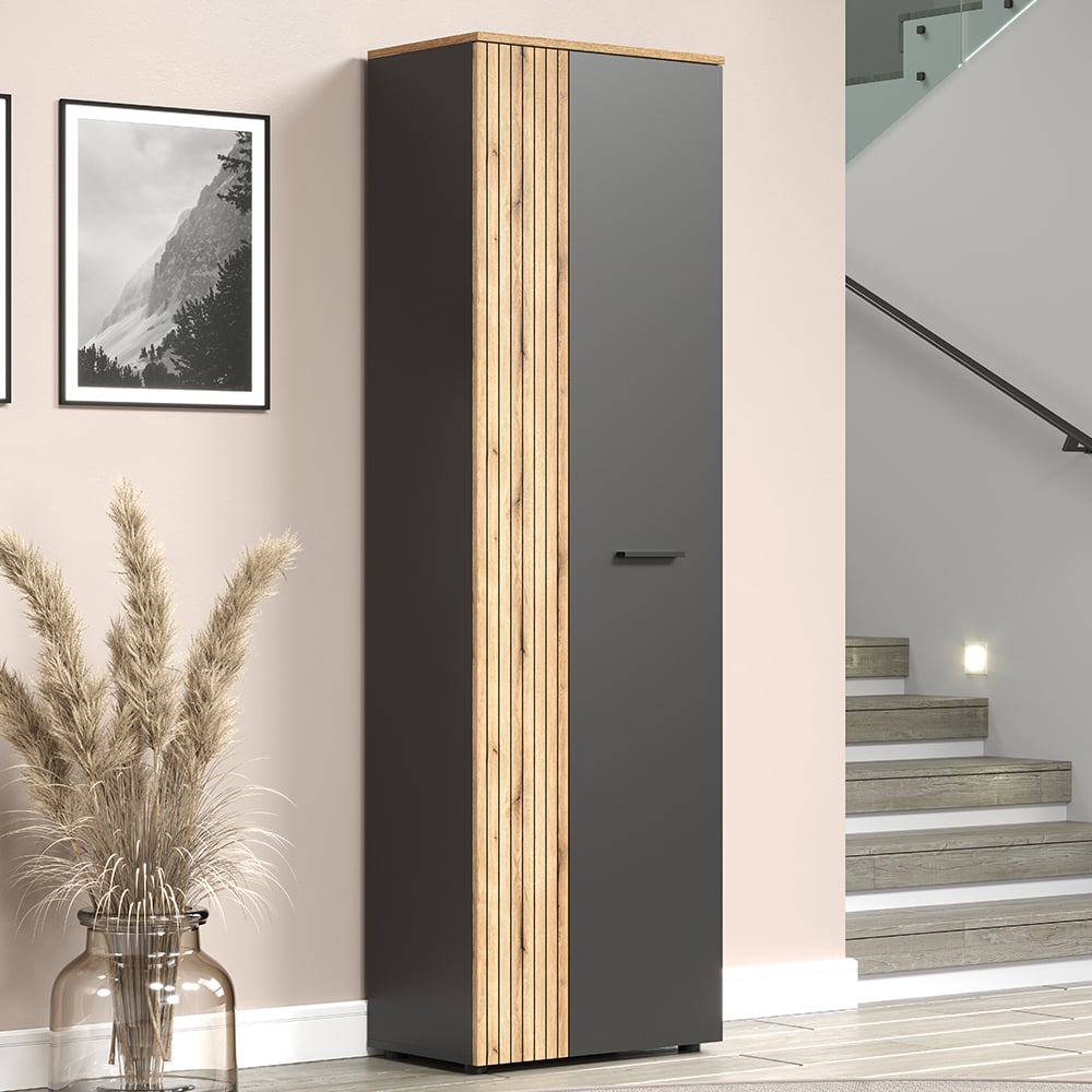 Estero Wooden Wardrobe With 2 Doors In Anthracite And Oak
