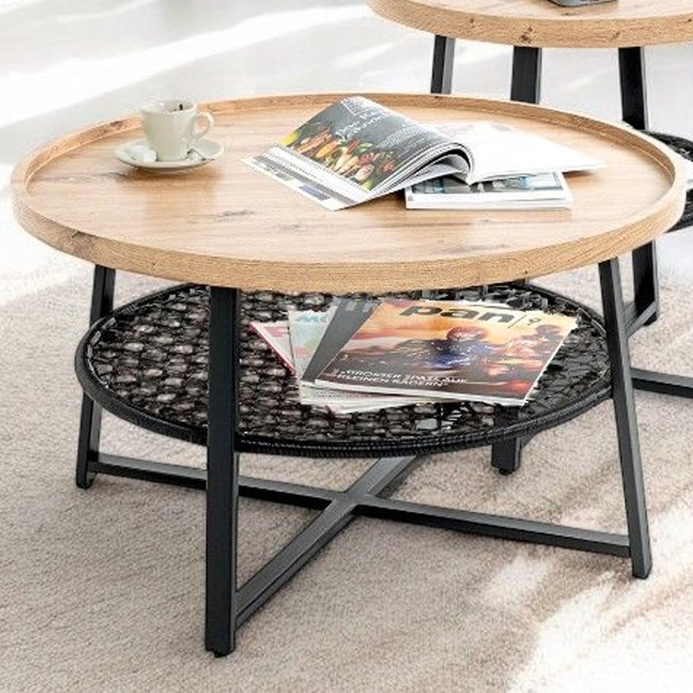 Eufaula Wooden Coffee Table With Black Metal Undershelf In Oak