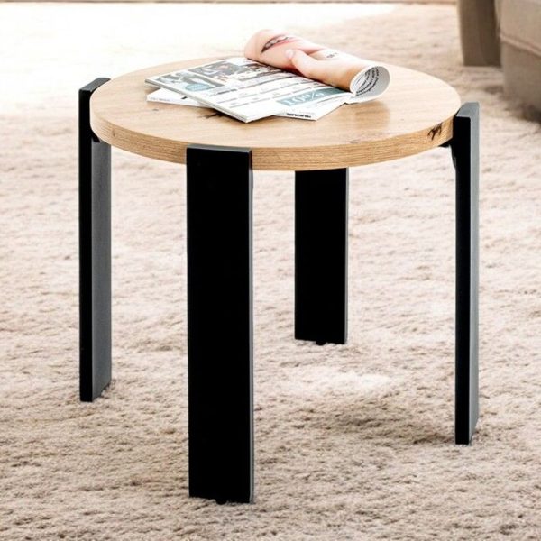 Eufaula Wooden End Table With Black Metal Frame In Oak | Bed Sava