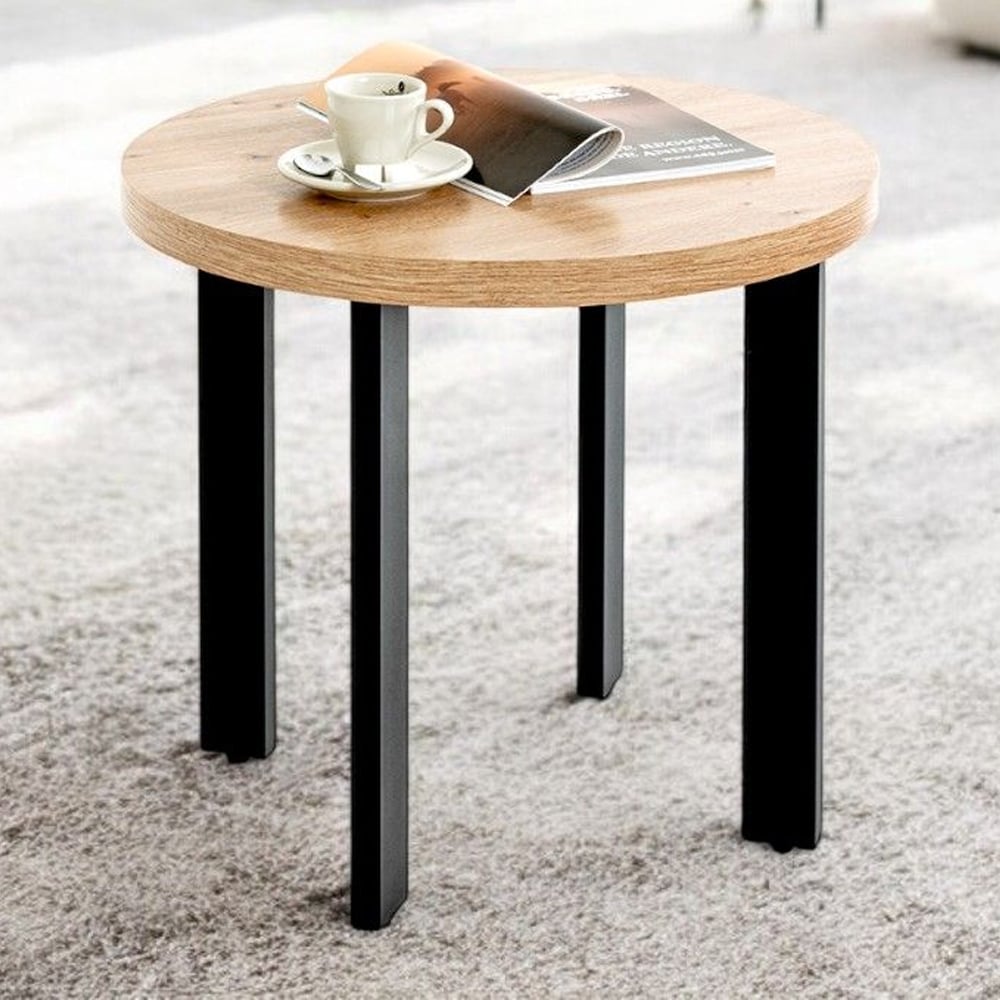 Eufaula Wooden End Table With Black Metal Legs In Oak