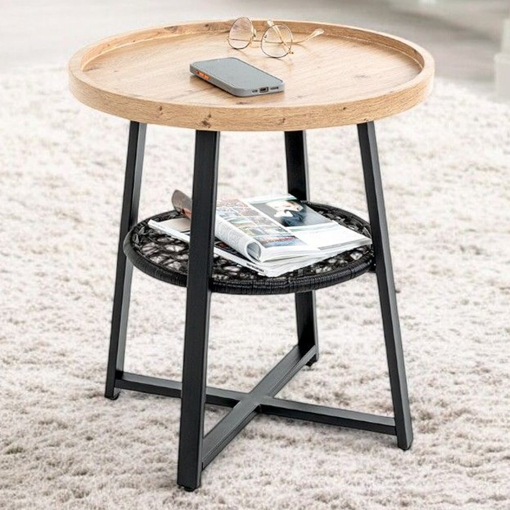 Eufaula Wooden End Table With Black Metal Undershelf In Oak
