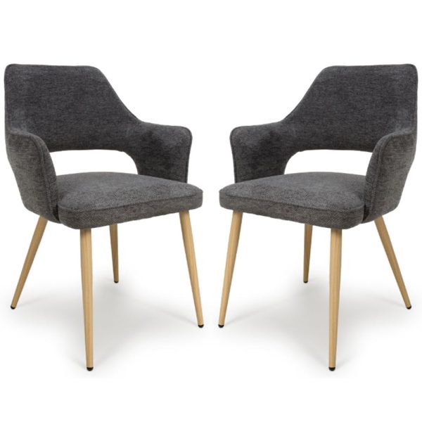Eureka Dark Grey Fabric Dining Chairs With Oak Legs In Pair | Bed Sava
