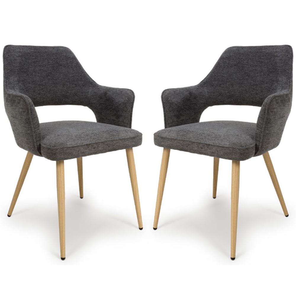 Eureka Dark Grey Fabric Dining Chairs With Oak Legs In Pair
