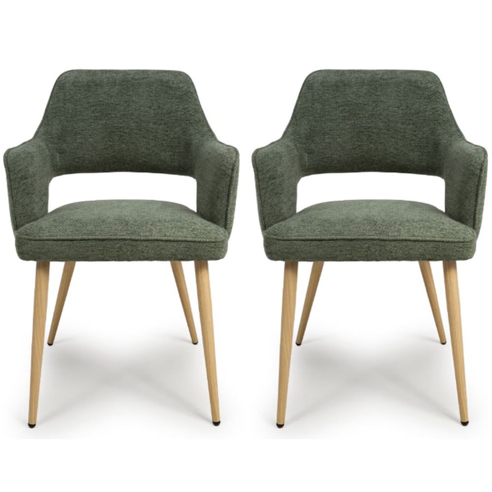 Eureka Green Fabric Dining Chairs With Oak Legs In Pair
