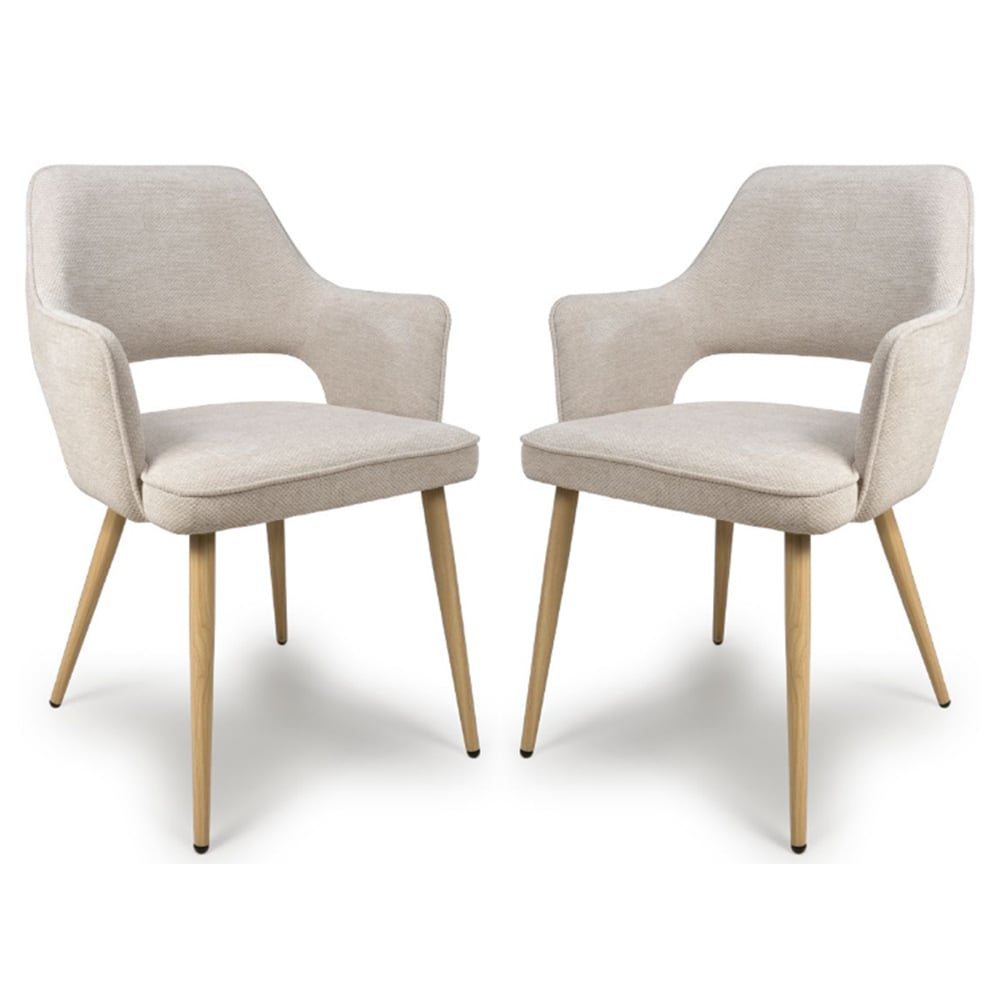 Eureka Natural Fabric Dining Chairs With Oak Legs In Pair