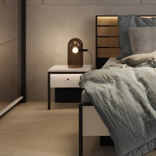 Eureka Wooden Bedside Cabinet With 1 Drawer In Beige And LED | Bed Sava