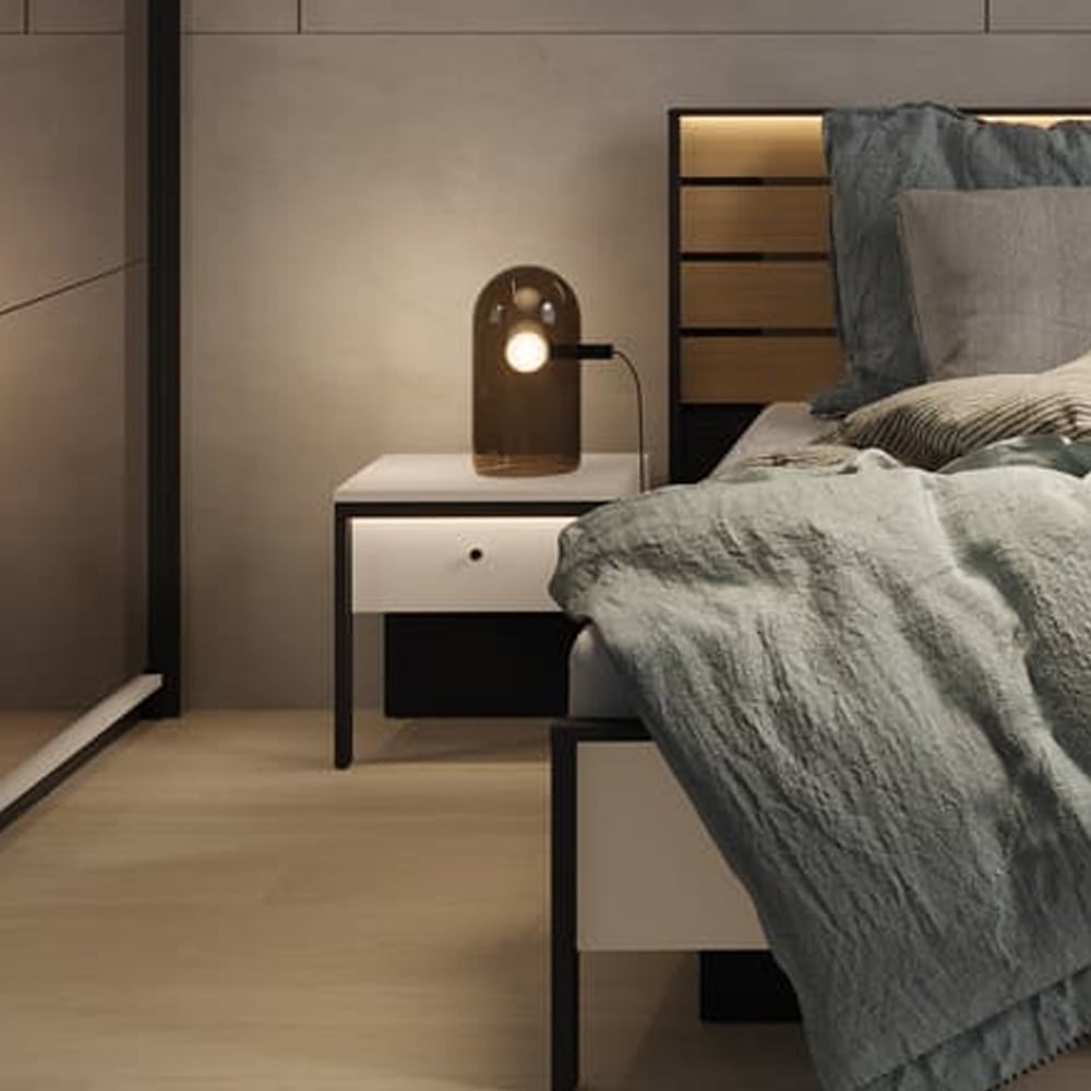 Eureka Wooden Bedside Cabinet With 1 Drawer In Beige And LED