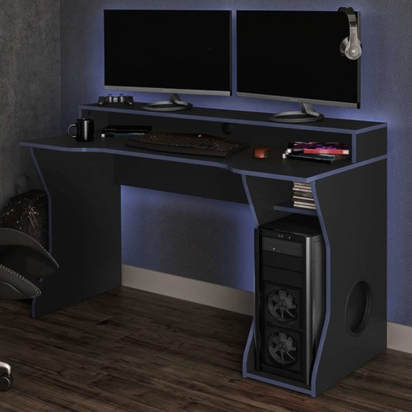Eureka Wooden Gaming Desk In Black And Blue | Bed Sava