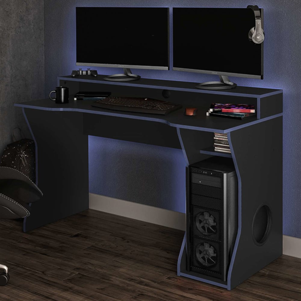 Eureka Wooden Gaming Desk In Black And Blue