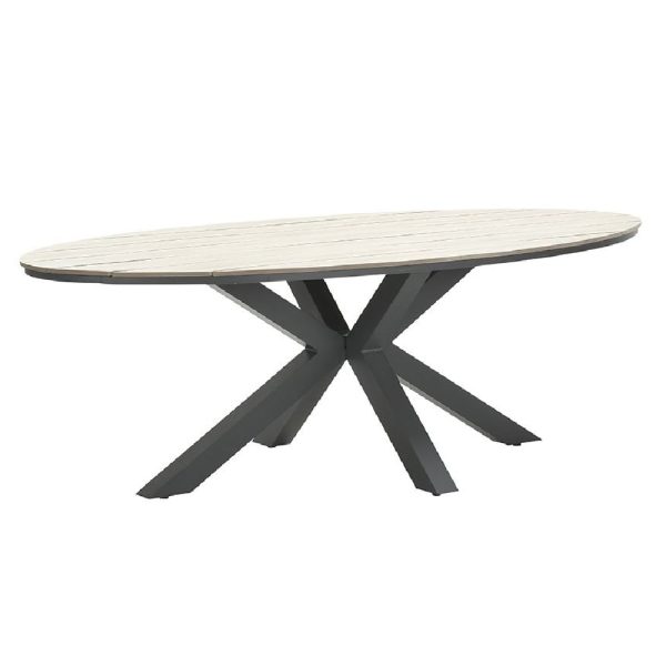 Ezra Large Wooden Oval Garden Dining Table In Light Brown | Bed Sava
