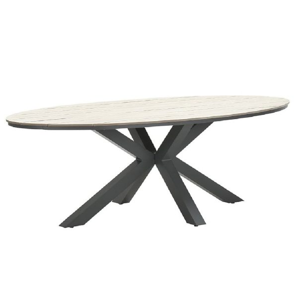 Ezra Small Wooden Oval Garden Dining Table In Light Brown | Bed Sava