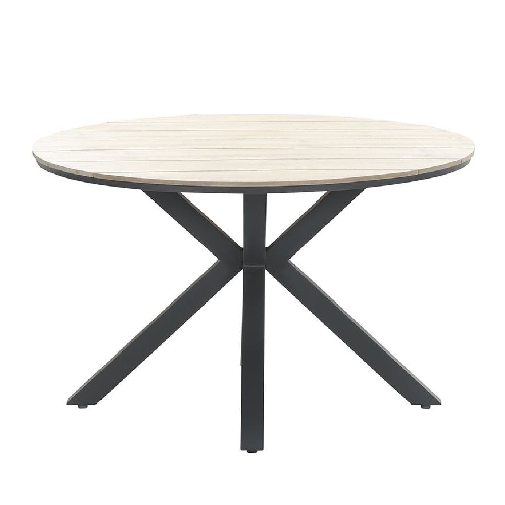 Ezra Wooden Round Garden Dining Table In Light Brown
