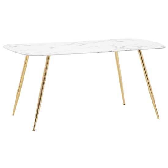 Enumclaw Rectangular Glass Dining Table In White Marble Effect