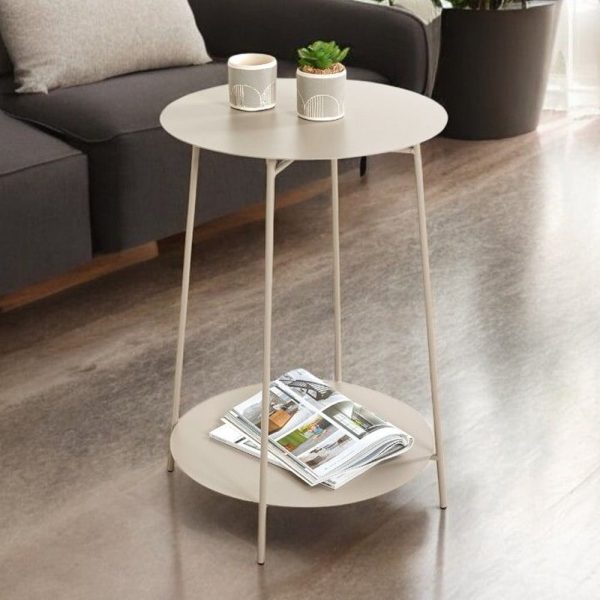 Evanston Small Metal End Table With Undershelf In Grey | Bed Sava