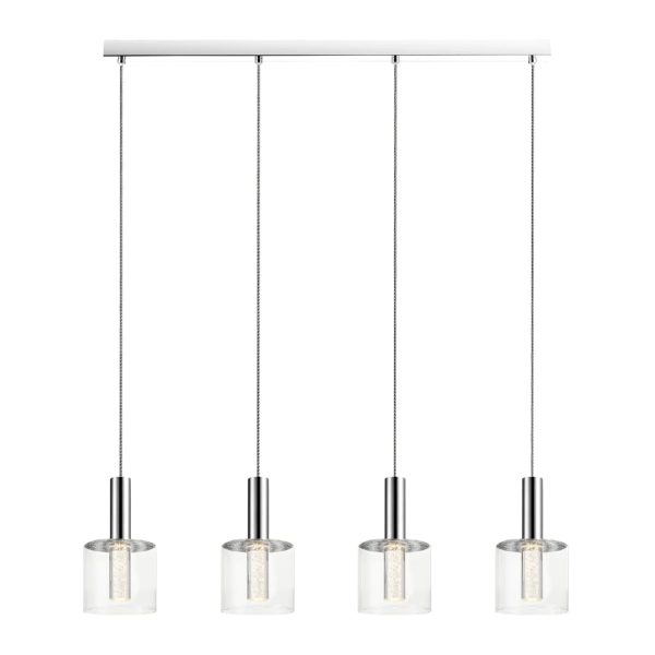 Evita 4 Light Clear Glass Shape Bar Pendant Light In Chrome | Bed Sava